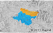 Political 3D Map of Stip, lighten, desaturated