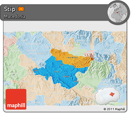 Political 3D Map of Stip, lighten