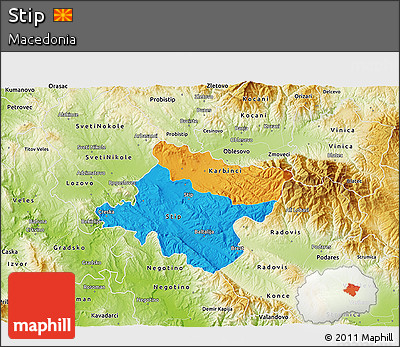Political 3D Map of Stip, physical outside