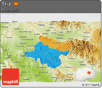Political 3D Map of Stip, physical outside