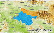 Political 3D Map of Stip, physical outside