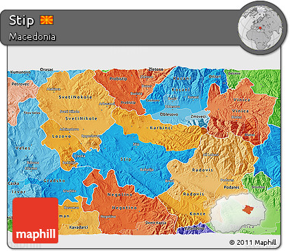 Political 3D Map of Stip, political shades outside