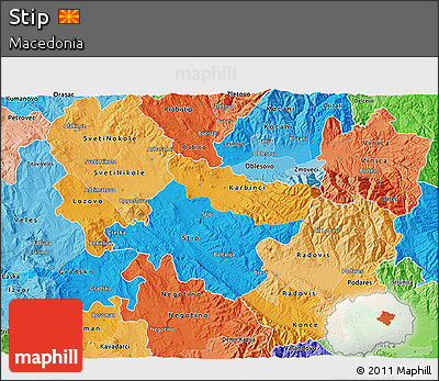 Political 3D Map of Stip, political shades outside