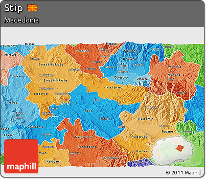 Political 3D Map of Stip, political shades outside