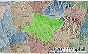 Political Shades 3D Map of Stip, semi-desaturated
