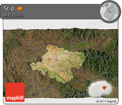 Satellite 3D Map of Stip, darken