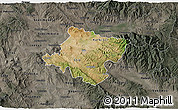 Satellite 3D Map of Stip, darken, semi-desaturated