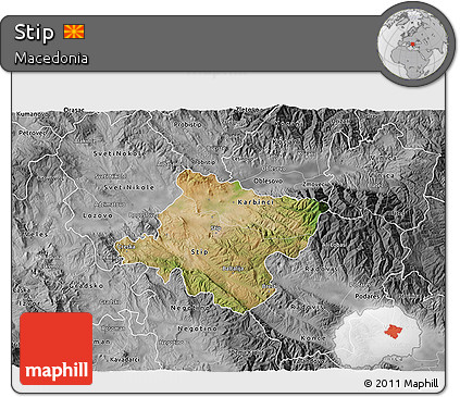 Satellite 3D Map of Stip, desaturated
