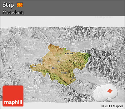 Satellite 3D Map of Stip, lighten, desaturated
