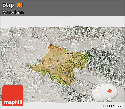Satellite 3D Map of Stip, lighten, semi-desaturated