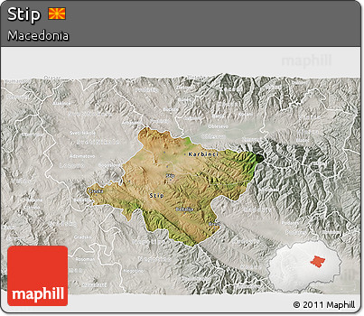 Satellite 3D Map of Stip, lighten, semi-desaturated