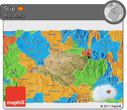 Satellite 3D Map of Stip, political outside