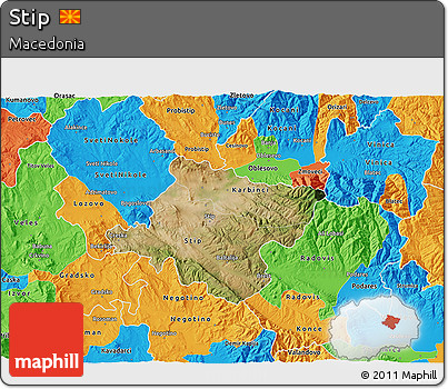 Satellite 3D Map of Stip, political outside