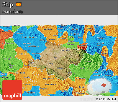 Satellite 3D Map of Stip, political outside