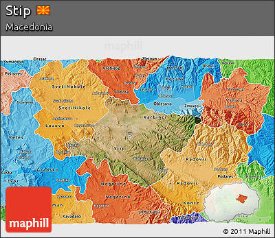 Satellite 3D Map of Stip, political shades outside