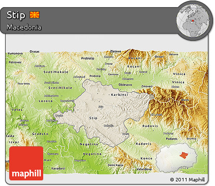 Shaded Relief 3D Map of Stip, physical outside