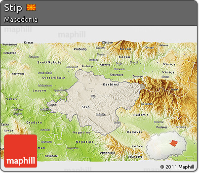 Shaded Relief 3D Map of Stip, physical outside
