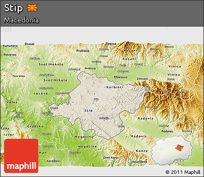 Shaded Relief 3D Map of Stip, physical outside