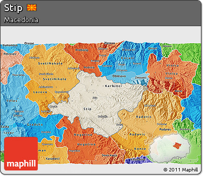 Shaded Relief 3D Map of Stip, political shades outside