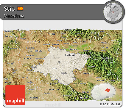 Shaded Relief 3D Map of Stip, satellite outside