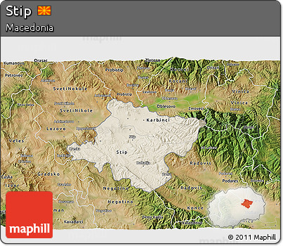 Shaded Relief 3D Map of Stip, satellite outside