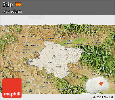 Shaded Relief 3D Map of Stip, satellite outside