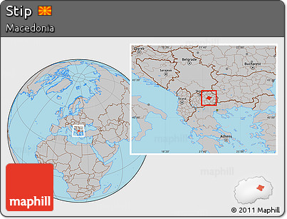 Gray Location Map of Stip, within the entire country