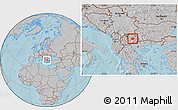 Gray Location Map of Stip, within the entire country, hill shading