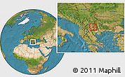 Satellite Location Map of Stip, within the entire country