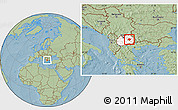 Savanna Style Location Map of Stip, highlighted country, hill shading