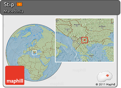Savanna Style Location Map of Stip, hill shading