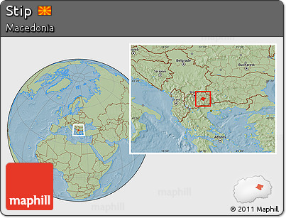 Savanna Style Location Map of Stip, hill shading