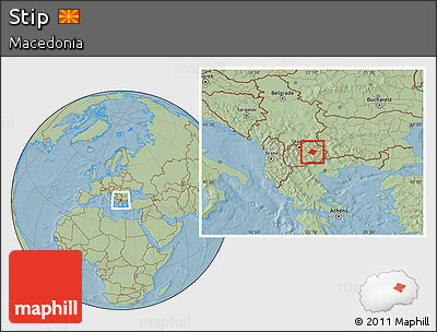 Savanna Style Location Map of Stip, hill shading