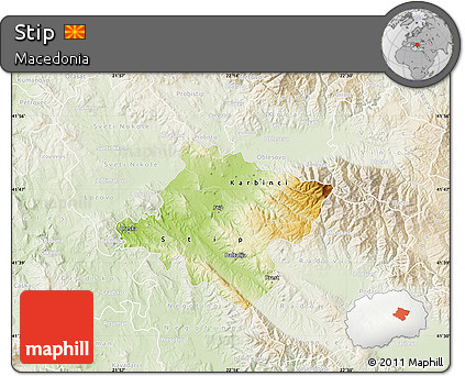 Physical Map of Stip, lighten