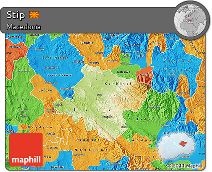 Physical Map of Stip, political outside