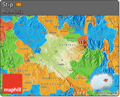 Physical Map of Stip, political outside