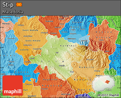 Physical Map of Stip, political shades outside