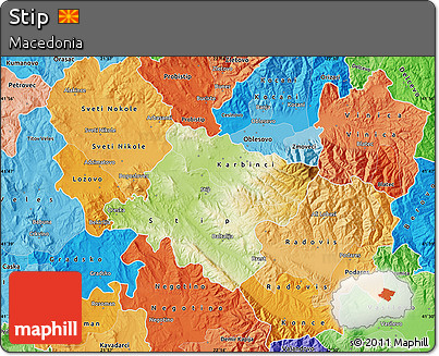 Physical Map of Stip, political shades outside