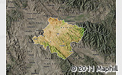 Satellite Map of Stip, darken, semi-desaturated