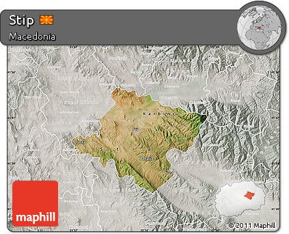 Satellite Map of Stip, lighten, semi-desaturated