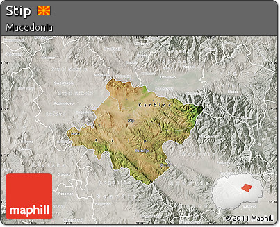Satellite Map of Stip, lighten, semi-desaturated