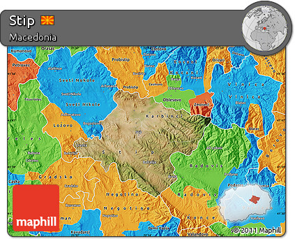 Satellite Map of Stip, political outside
