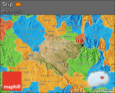 Satellite Map of Stip, political outside