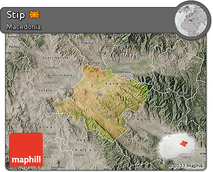 Satellite Map of Stip, semi-desaturated