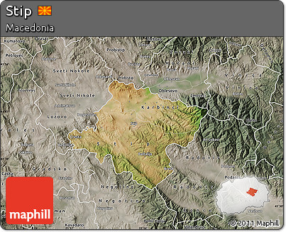 Satellite Map of Stip, semi-desaturated