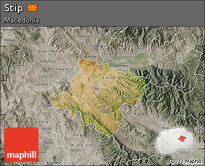 Satellite Map of Stip, semi-desaturated
