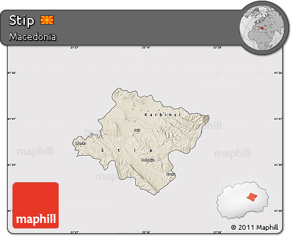 Shaded Relief Map of Stip, cropped outside
