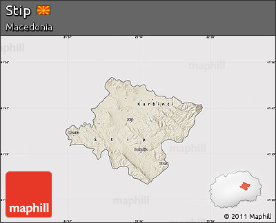 Shaded Relief Map of Stip, cropped outside