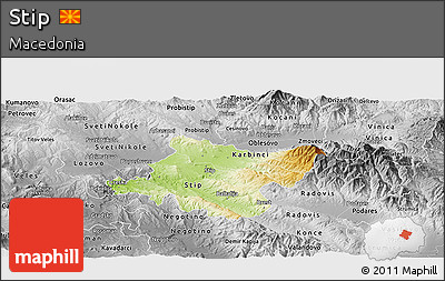 Physical Panoramic Map of Stip, desaturated