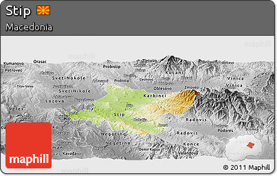Physical Panoramic Map of Stip, desaturated